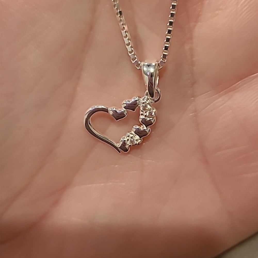 Hearts on open heart sterling silver necklace